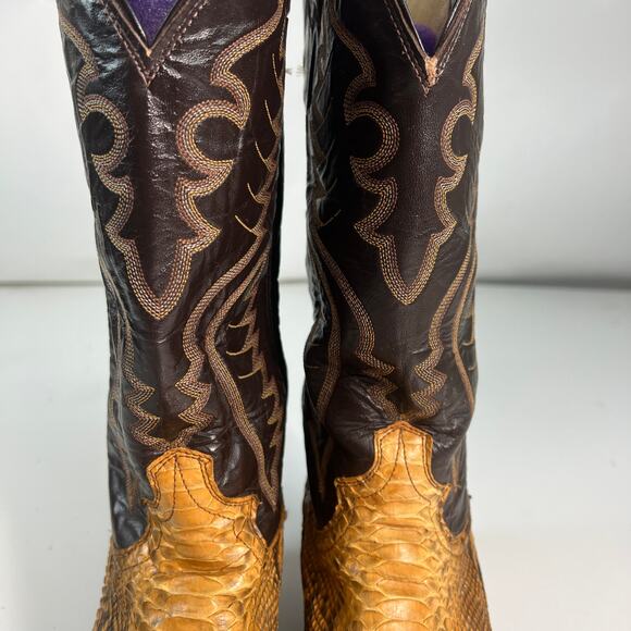 Justin Leather Snakeskin 8695 Brown Tan Western Cowboy Boots 8.5 D - Picture 6 of 16